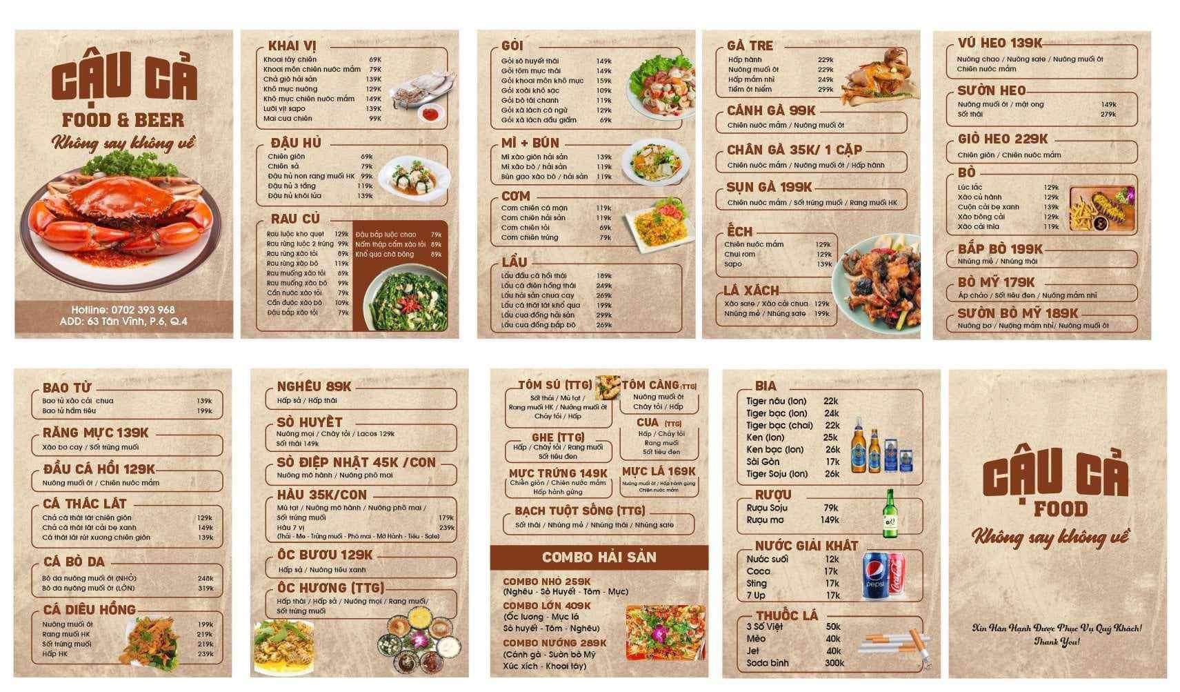 Menu Quán Cậu Cả